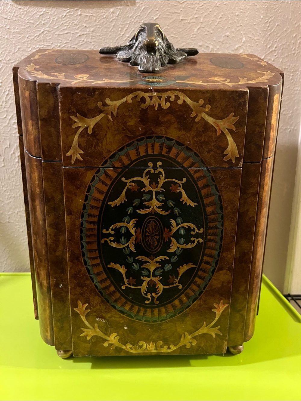Castilian Imports Inc. No. 7926  Wood Decorative Storage Box Bronze Ram’s Headh
